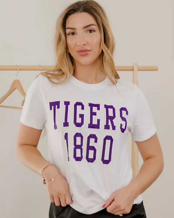 LSU Tigers College Block Puff Ink White Ellie Perfect Tee