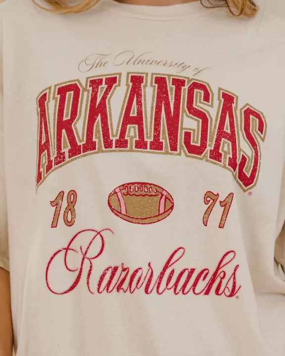 Arkansas Razorbacks Wave Arch Off White Thrifted Tee