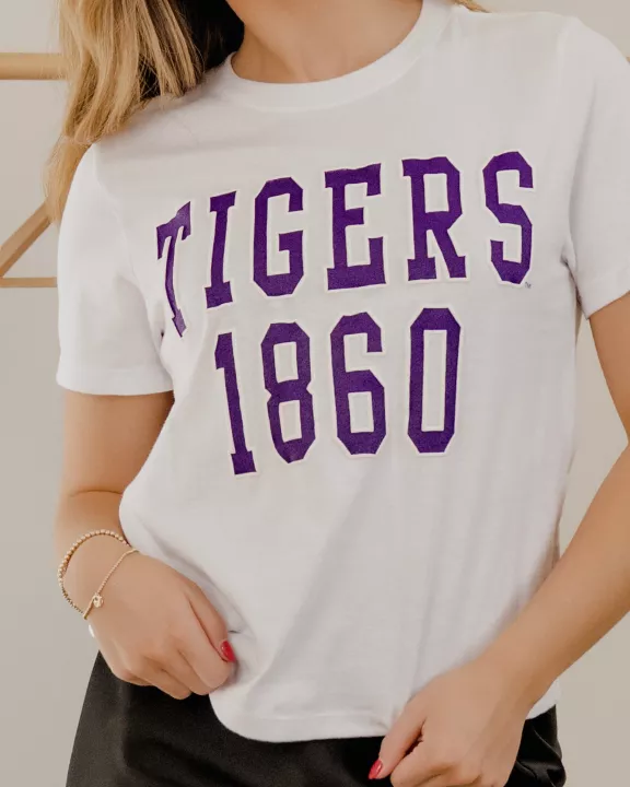 LSU Tigers College Block Puff Ink White Ellie Perfect Tee