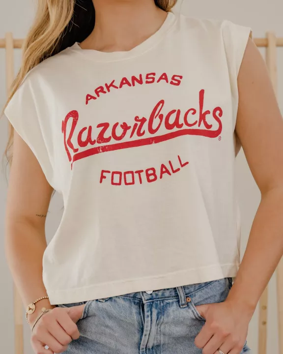 Arkansas Razorbacks Football Stencil Off White Tank