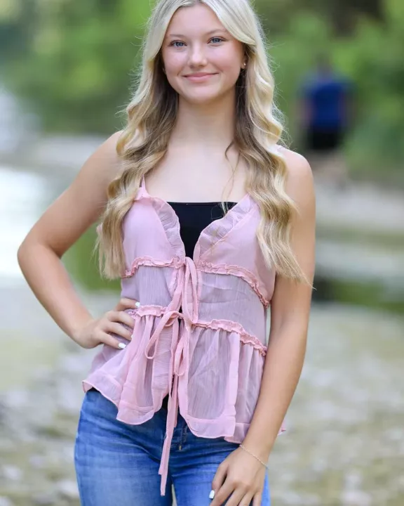 Ruffled front tie blouse