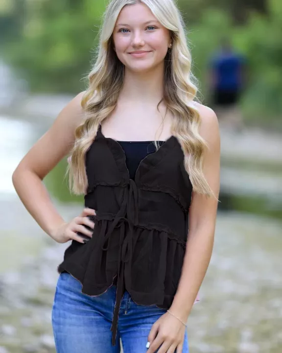 Ruffled front tie blouse