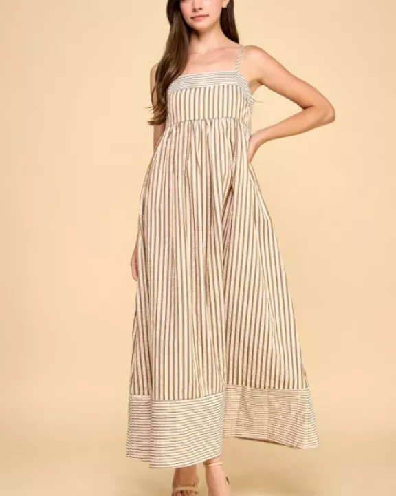 CD06050-Vertical Striped Relaxed Empire Waist Maxi Dress