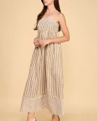 CD06050-Vertical Striped Relaxed Empire Waist Maxi Dress
