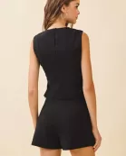 CT9395-Tailored Seams Sleeveless Round Neck Crop Top