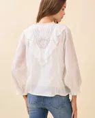 CT9550-Eyelet Embroidery Ruffle Lace Trim Button Down Top