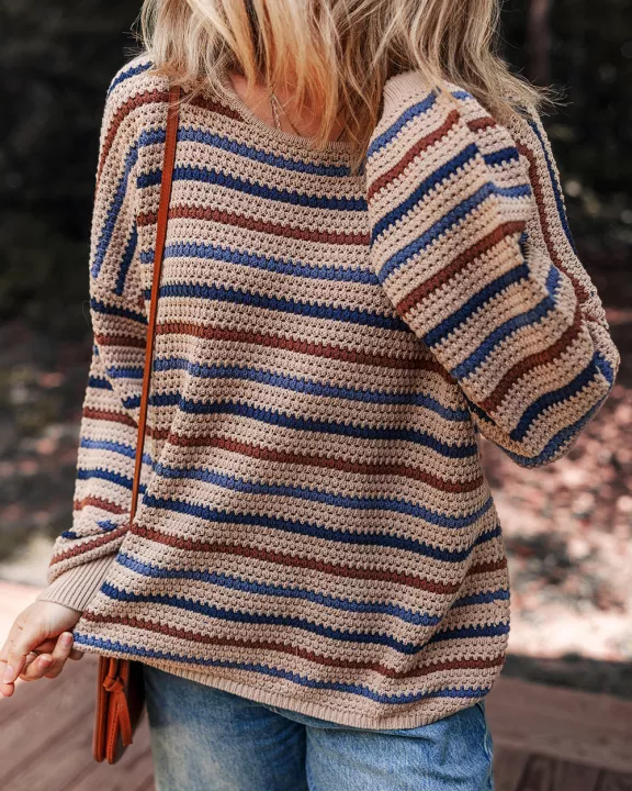 Emery Striped Knitted Drop Shoulder Round Neck Sweater