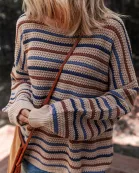 Emery Striped Knitted Drop Shoulder Round Neck Sweater