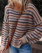 Emery Striped Knitted Drop Shoulder Round Neck Sweater