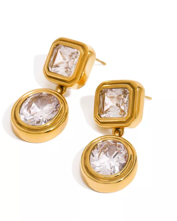 Gold Bezel Earrings Waterproof