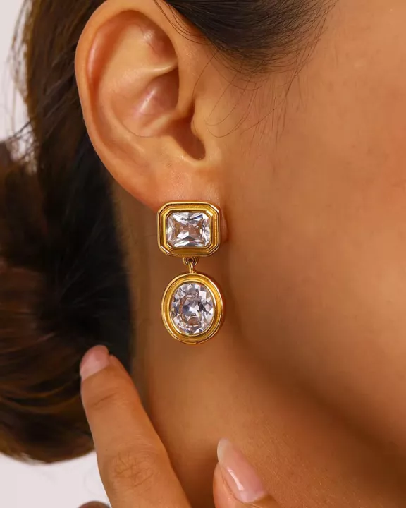 Gold Bezel Earrings Waterproof