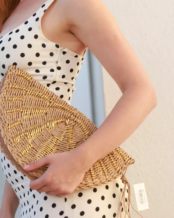 Rattan/Hemp 1/2 Shell Clutch