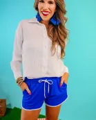 Blue And White Drawstring Everyday Shorts