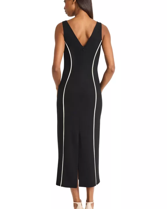 V-NECK MIDI DRESS WITH CONTRAST PIPING