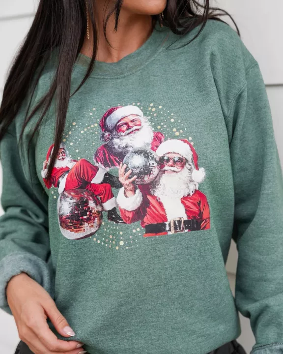 Disco Santa| Heather Dark Green | Sweatshirt