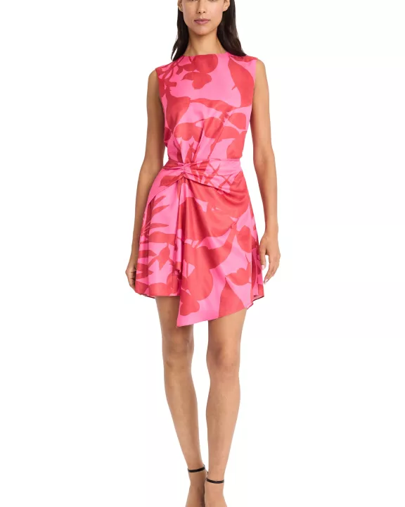 ASYMMETRICAL DRAPED MINI DRESS WITH EXTENDED SHOULDER