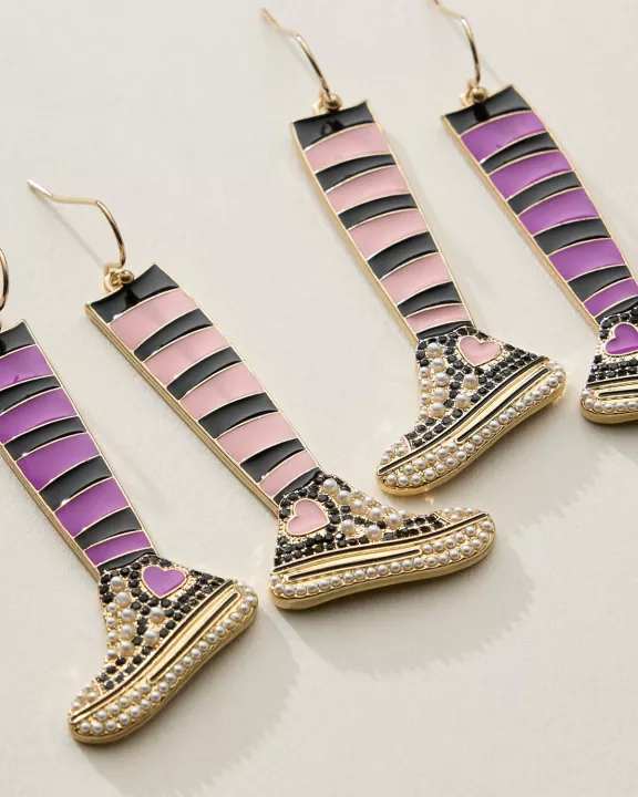 Striped Sneaker Enamel Drop Earrings with Pearl Detail