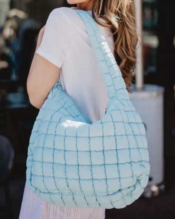 Light Blue Wholesale Puffer Quilted Tote Bag