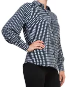 Grace Geometric Diagonal Stripes Collared Neckline Buttoned Cuffs Top Blouse Dress