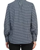 Grace Geometric Diagonal Stripes Collared Neckline Buttoned Cuffs Top Blouse Dress