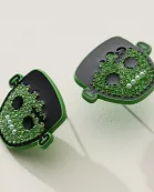 Green Rhinestone Frankenstein Halloween Earrings