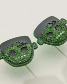 Green Rhinestone Frankenstein Halloween Earrings