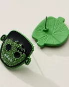 Green Rhinestone Frankenstein Halloween Earrings
