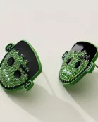 Green Rhinestone Frankenstein Halloween Earrings