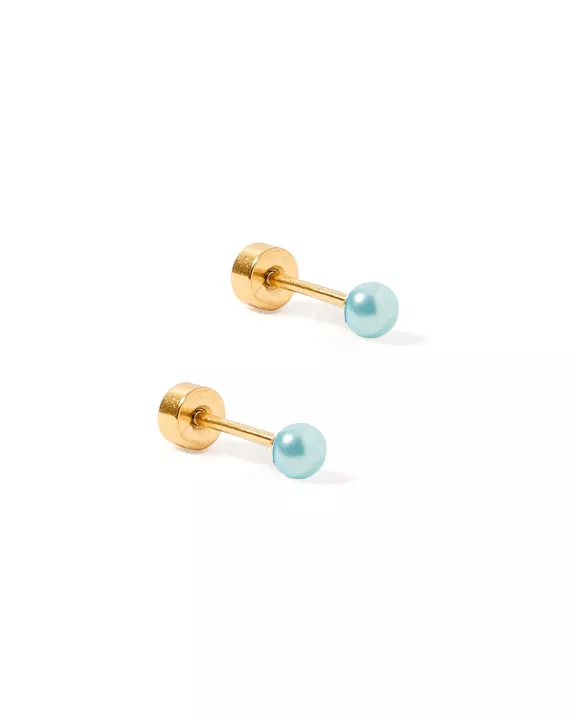 Screwback Stud Earrings - Payton Pearl Blue 3mm