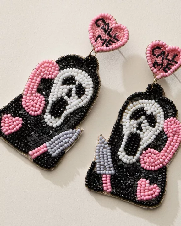 Beaded Ghostface Halloween Statement Earrings