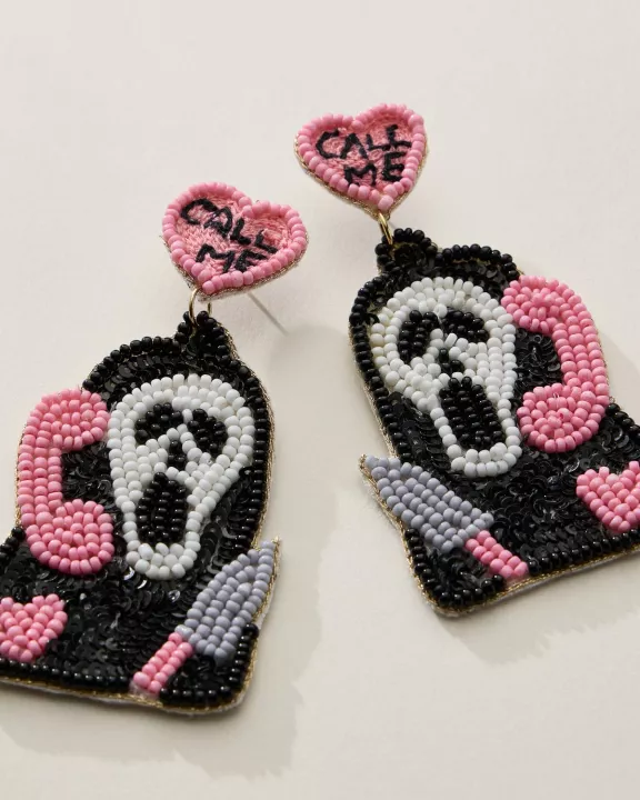 Beaded Ghostface Halloween Statement Earrings