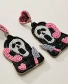 Beaded Ghostface Halloween Statement Earrings