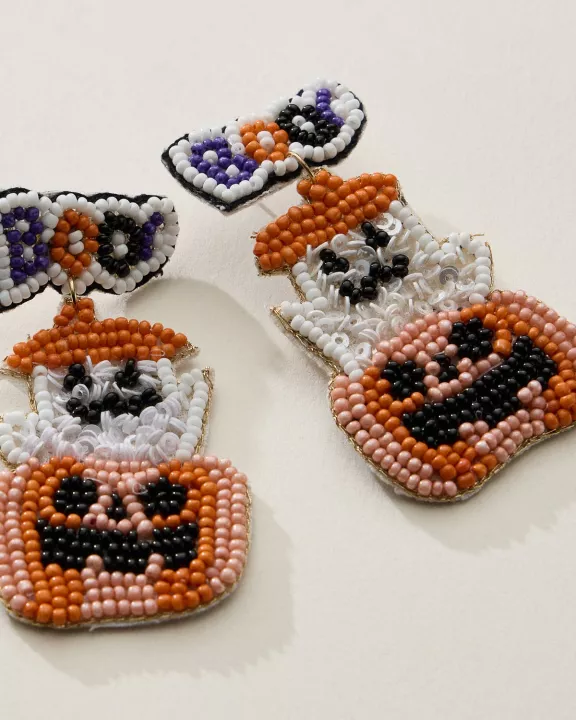 Beaded Ghost and Pumpkin Boo Earrings