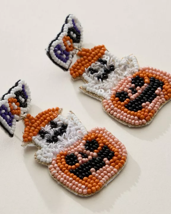 Beaded Ghost and Pumpkin Boo Earrings