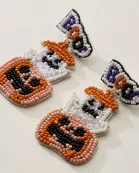 Beaded Ghost and Pumpkin Boo Earrings