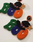Beaded BOO Halloween Witch Hat Earrings