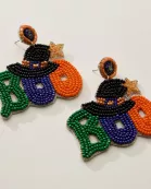 Beaded BOO Halloween Witch Hat Earrings