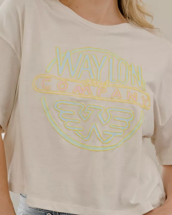 Waylon Jennings Logo Puff Ink Off White Cropped Tee