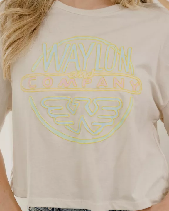 Waylon Jennings Logo Puff Ink Off White Cropped Tee