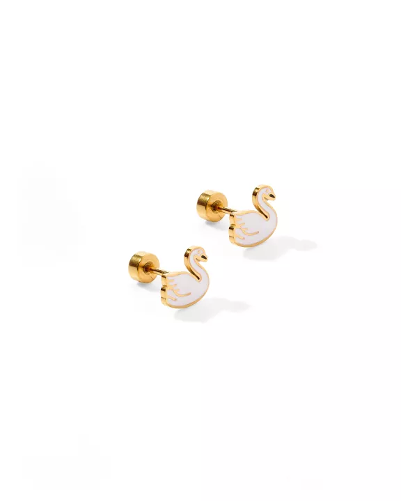Screwback Stud Earrings - Swan