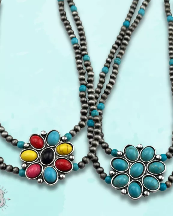 Stone flower pendant necklace, last call