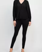 Philosophy V-neck cuffed long sleeve button closure front solid stretch crepe blouse