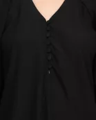 Philosophy V-neck cuffed long sleeve button closure front solid stretch crepe blouse