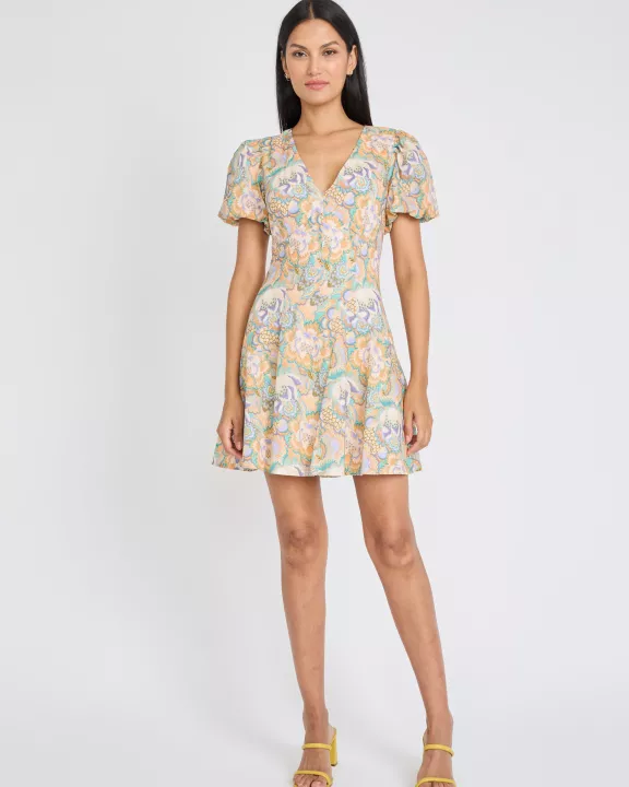 PUFF SLEEVE V-NECK MINI DRESS