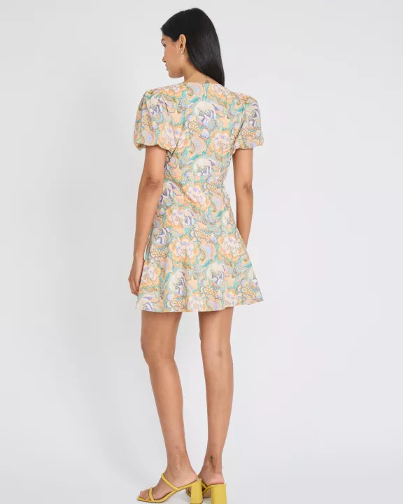 PUFF SLEEVE V-NECK MINI DRESS
