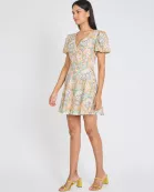 PUFF SLEEVE V-NECK MINI DRESS