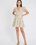 PUFF SLEEVE V-NECK MINI DRESS