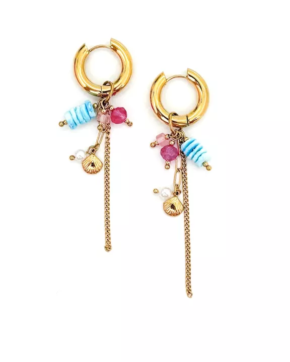 Ella Beaded Charm Drop Hoops