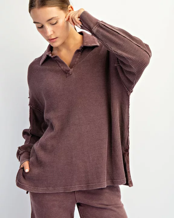 MINERAL WASHED WAFFLE COLLAR TUNIC