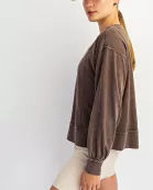 MINERAL WASHED COTTON V-NECK TOP